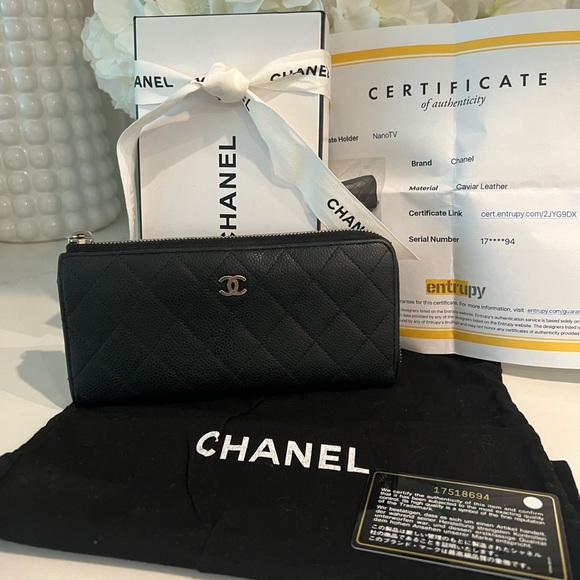 Chanel Caviar Wallet Leather Quilted 3/4 Zip Large Long Black / Silver - Picture 2 of 16